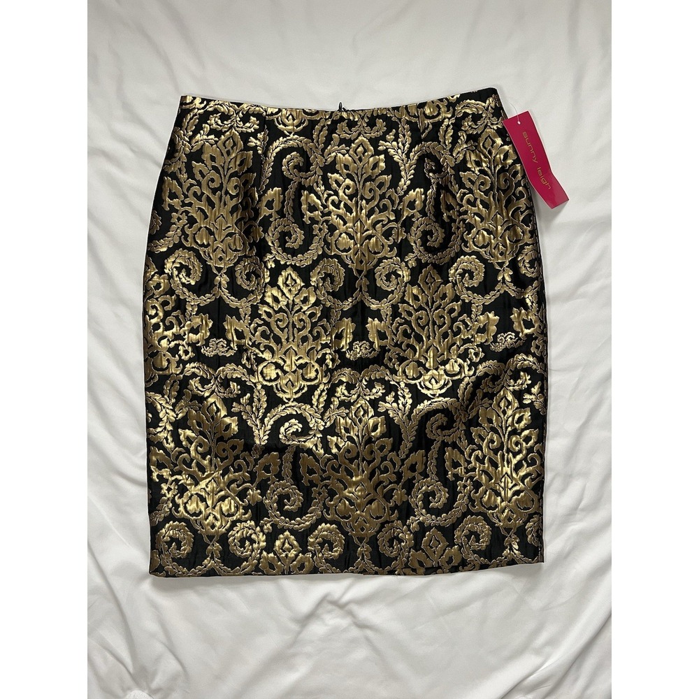 Sunny Leigh Black and Gold Brocade Pencil Skirt